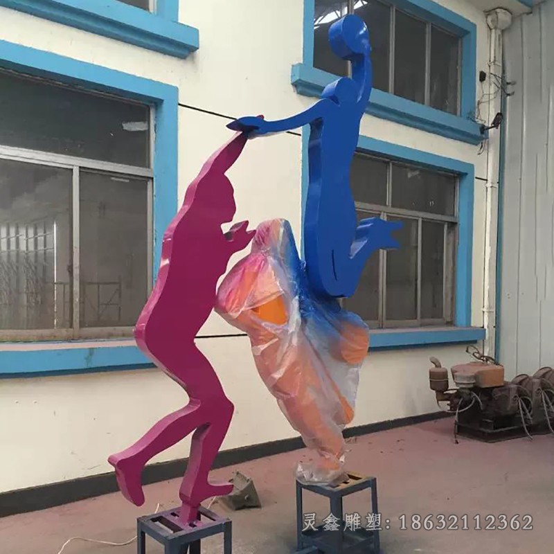 彩绘打篮球不锈钢景观雕塑