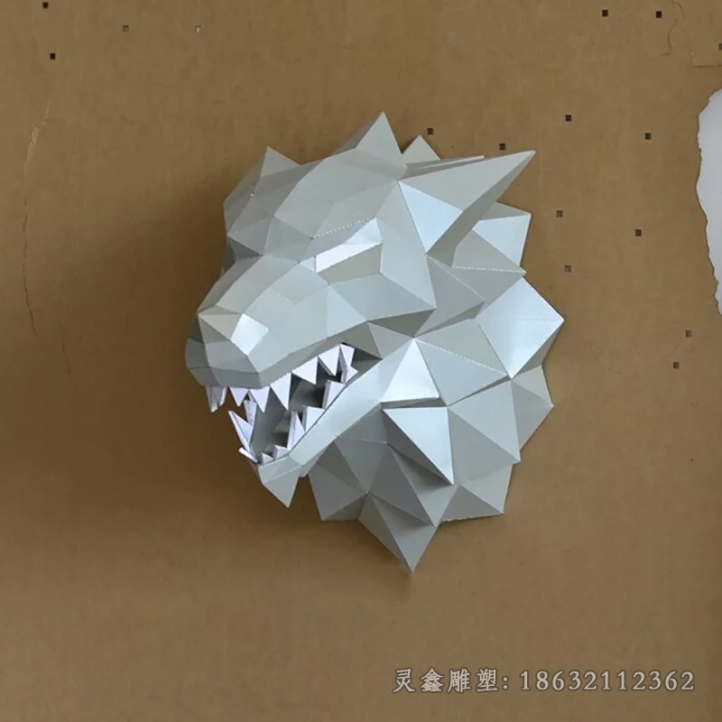 不锈钢几何狼动物雕塑
