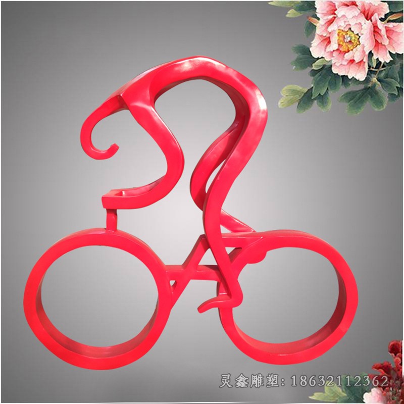 不锈钢红色自行车彩绘雕塑