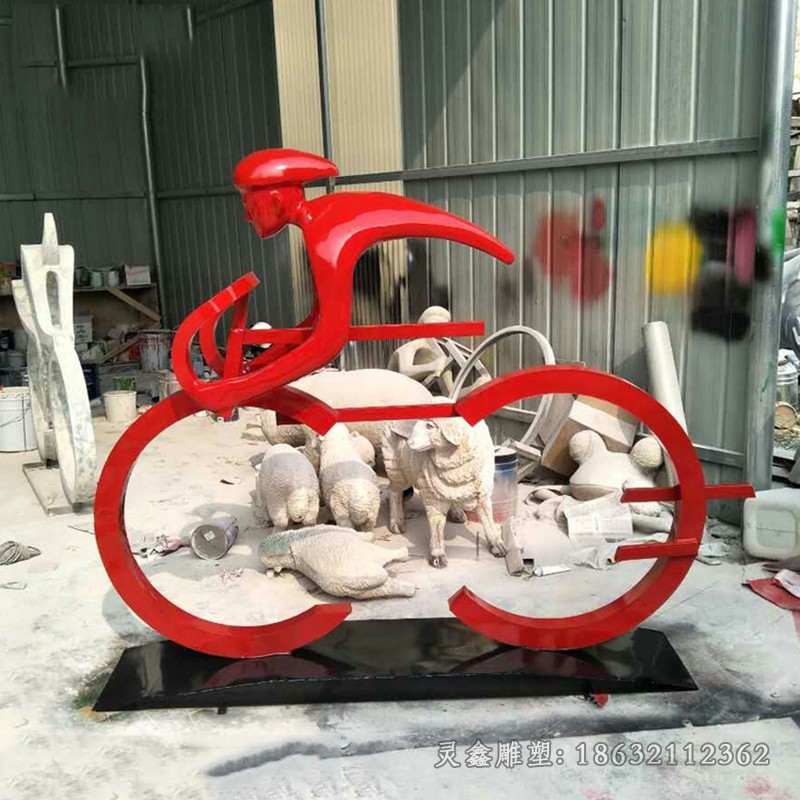 不锈钢红色自行车彩绘雕塑