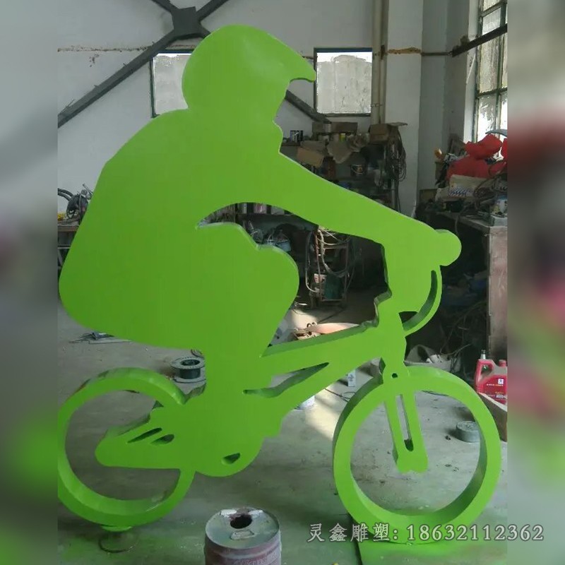 不锈钢绿色自行车彩绘雕塑