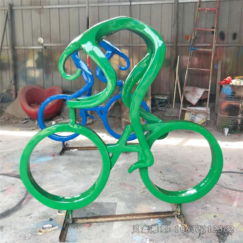 不锈钢绿色自行车标志雕塑
