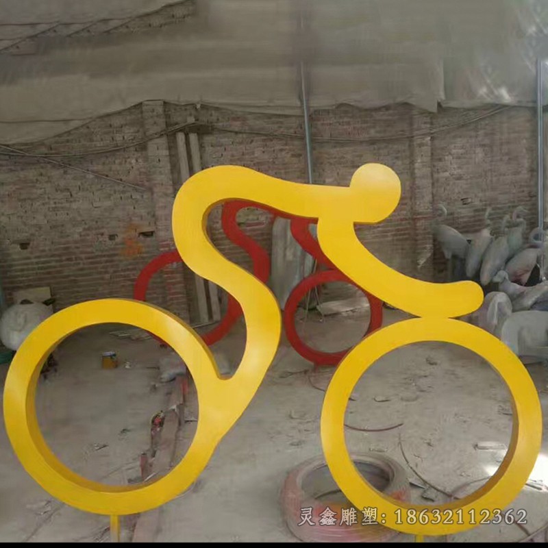 不锈钢黄色自行车景观雕塑