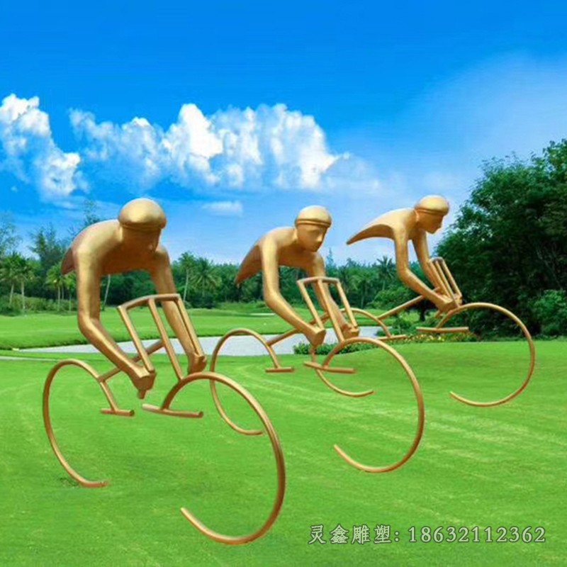 不锈钢彩绘黄色自行车雕塑