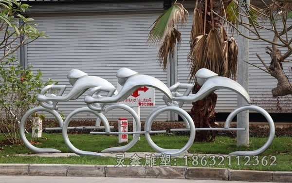 镜面抽象自行车人物不锈钢雕塑