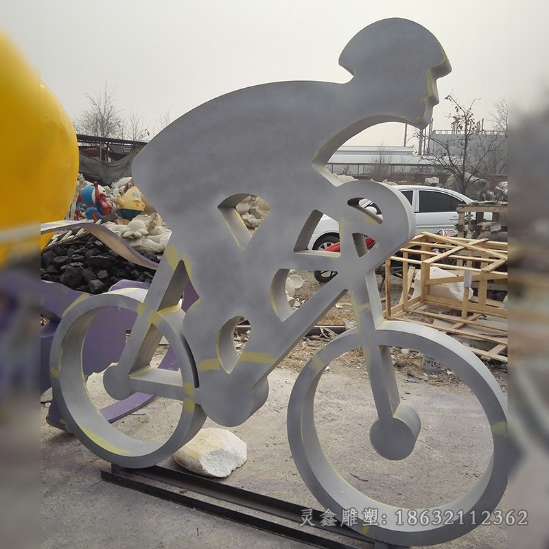 不锈钢镜面自行车街边雕塑