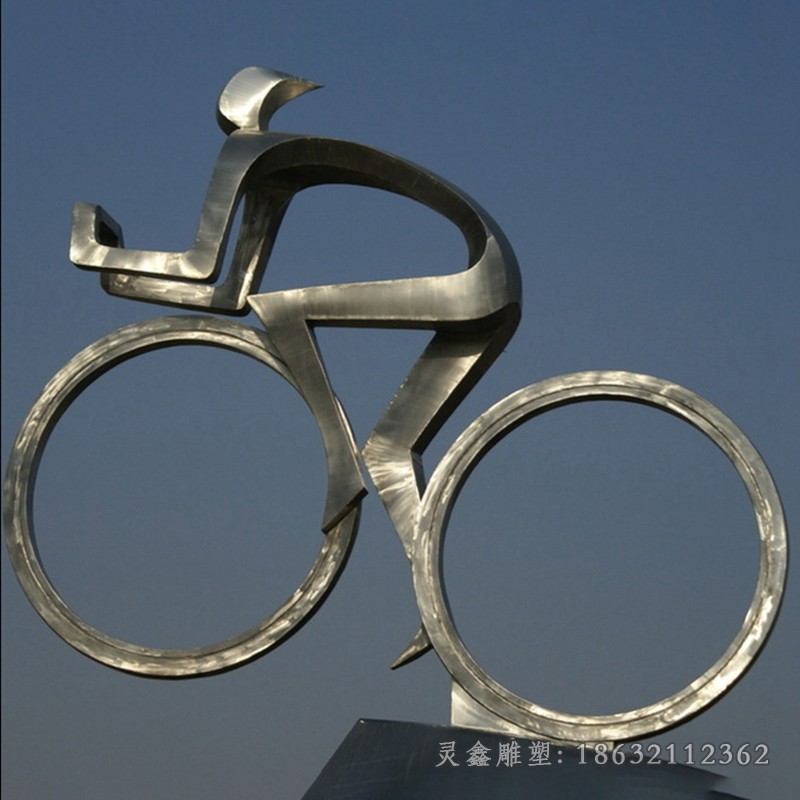 不锈钢镜面自行车街边雕塑