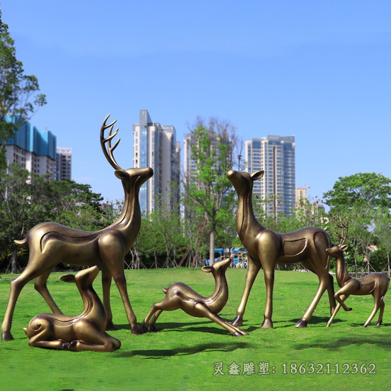 招财群鹿广场景观铜雕