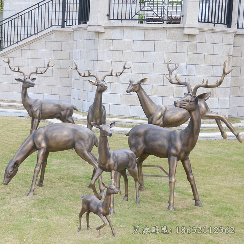招财群鹿园林景观铜雕