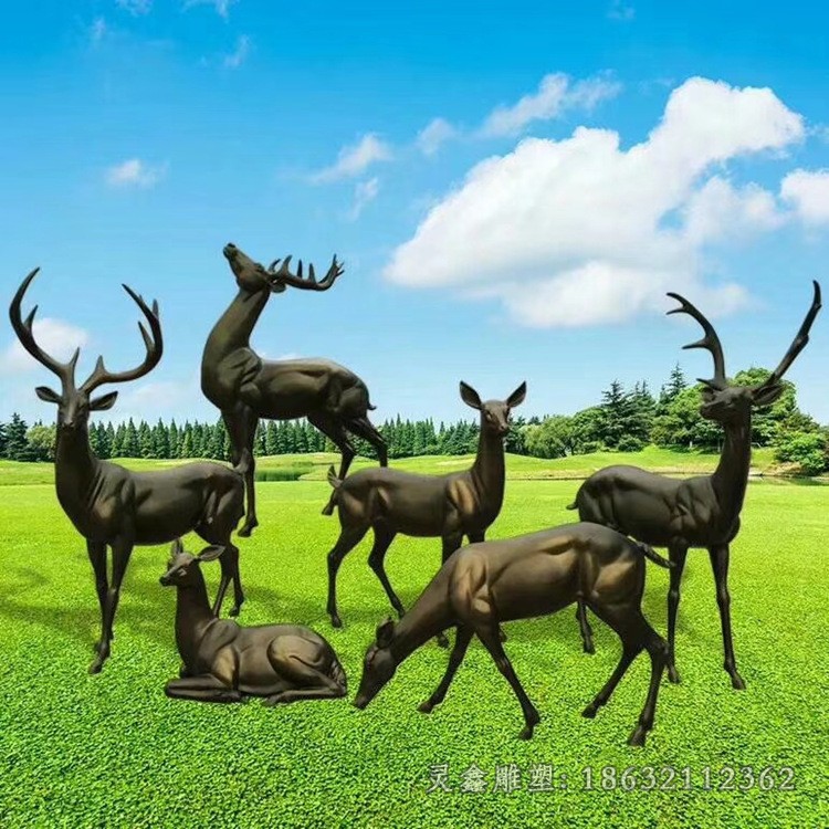 招财群鹿园林景观铜雕
