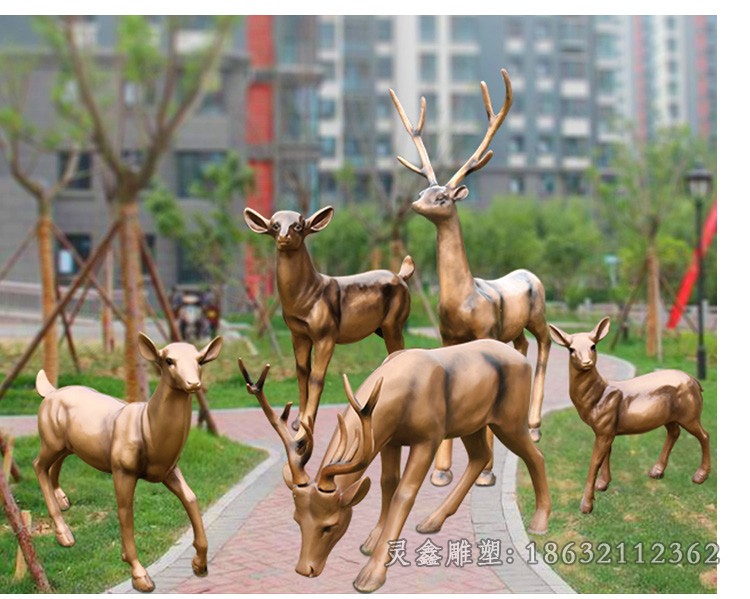 招财群鹿动物标志铜雕