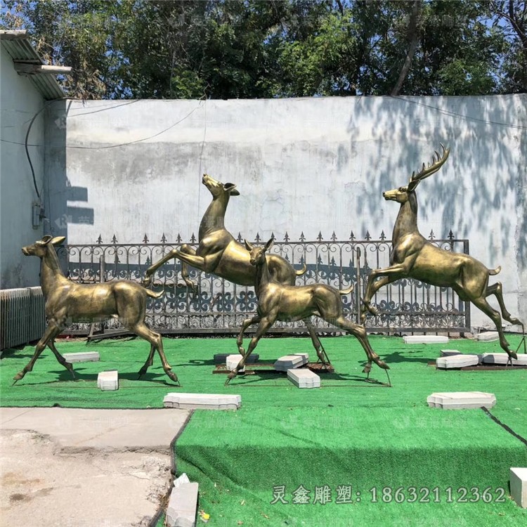 跳跃小鹿校园景观铜雕