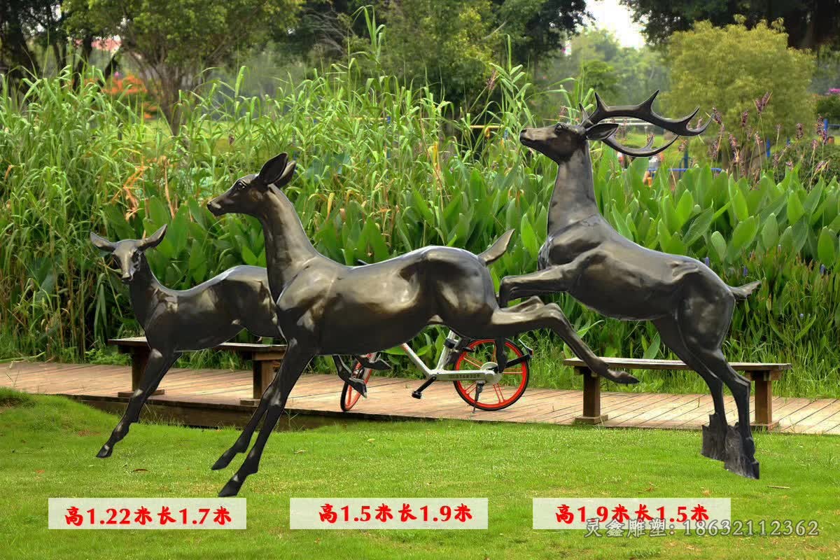 跳跃小鹿动物抽象铜雕