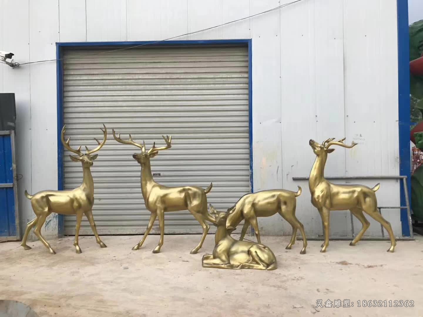 招财群鹿动物抽象铜雕