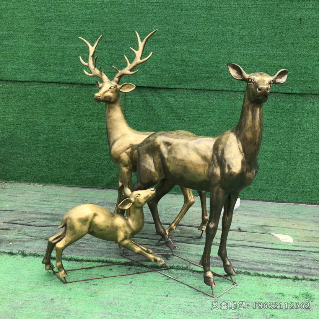 母子小鹿动物景观铜雕