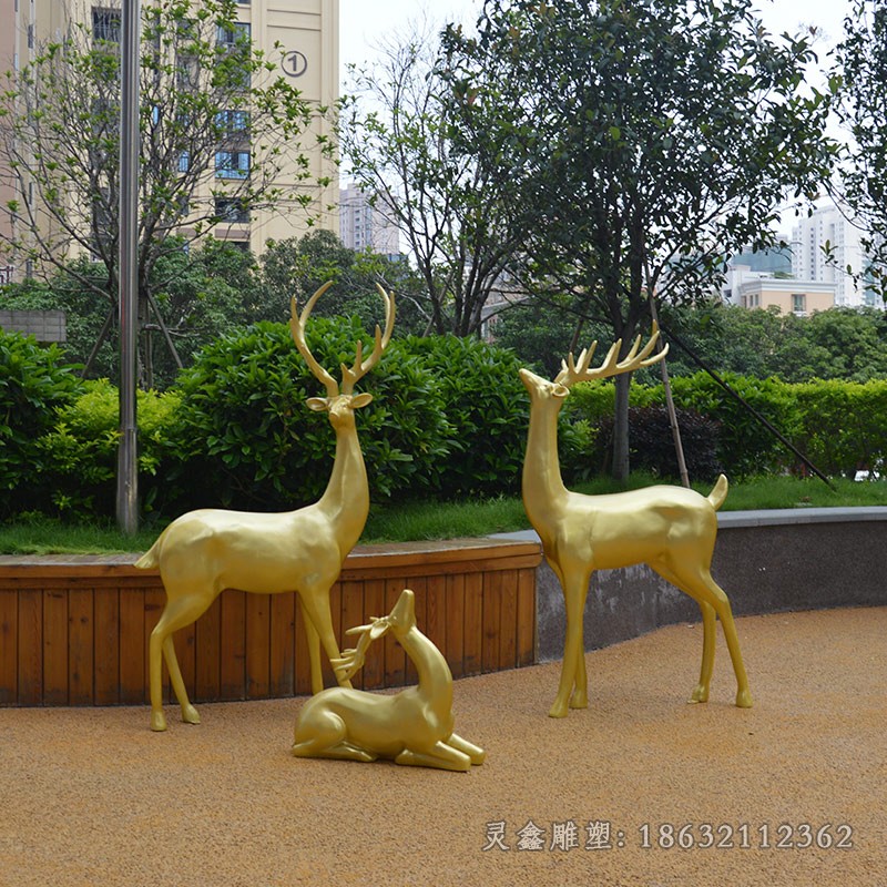 母子小鹿标志景观铜雕