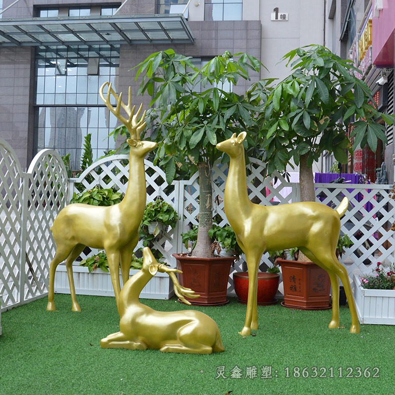 母子小鹿抽象景观铜雕