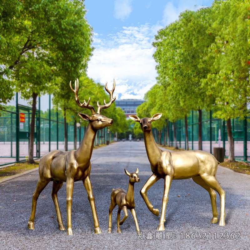 母子小鹿动物标志铜雕