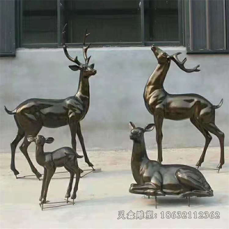 四只小鹿城市景观铜雕