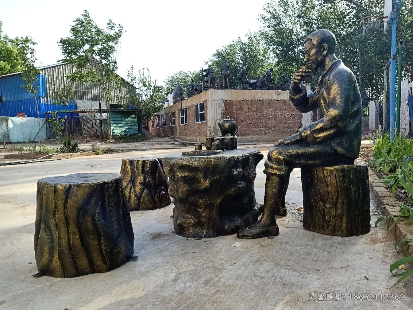 茶文化品茶城市人物铜雕