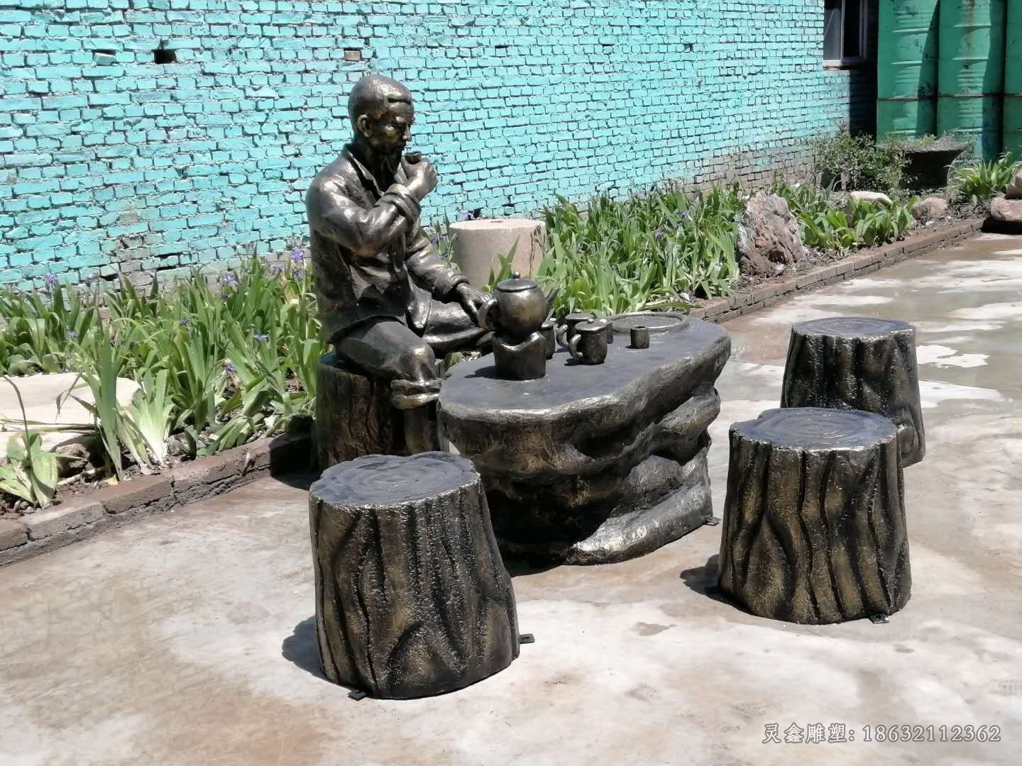 茶文化品茶公园人物铜雕