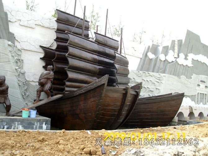 船抽象景观标志铜雕