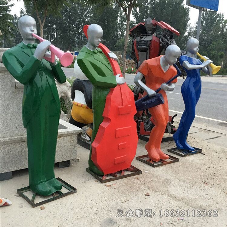 吹拉弹唱彩绘人物铜雕