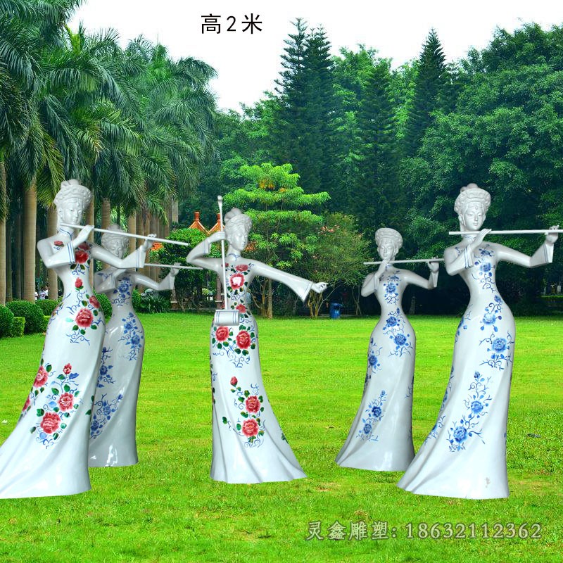 吹拉弹唱彩绘景观铜雕