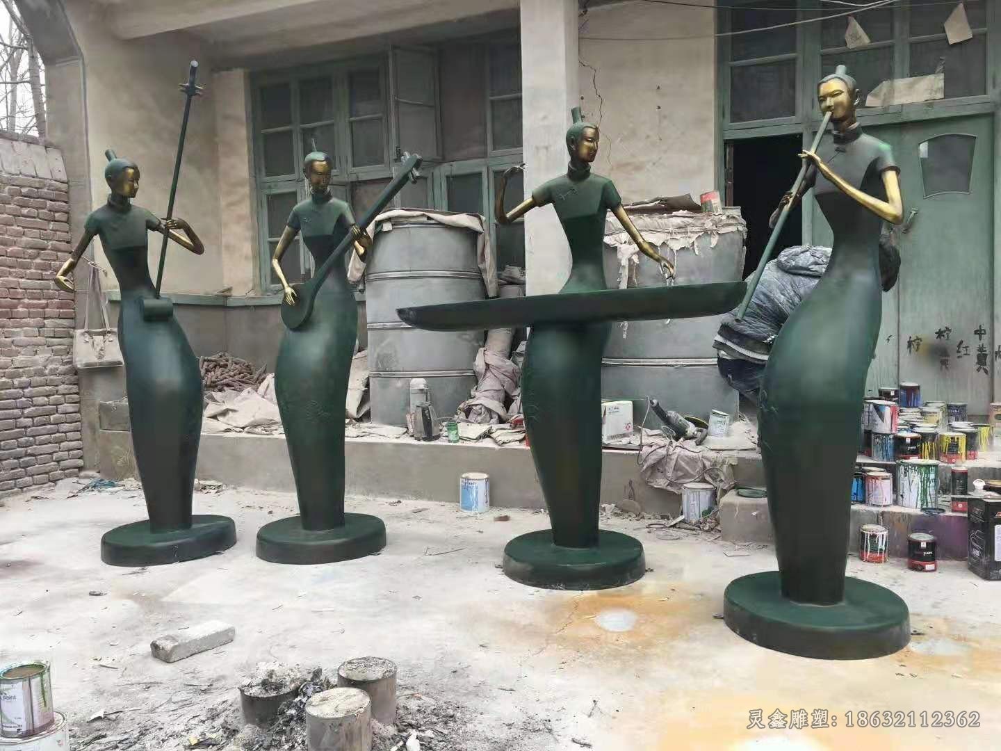 吹拉弹唱抽象人物标志铜雕