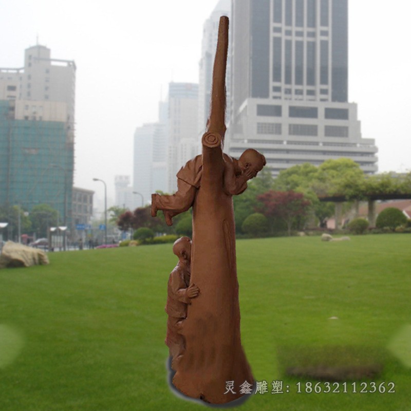 童趣爬树小孩人物铜雕