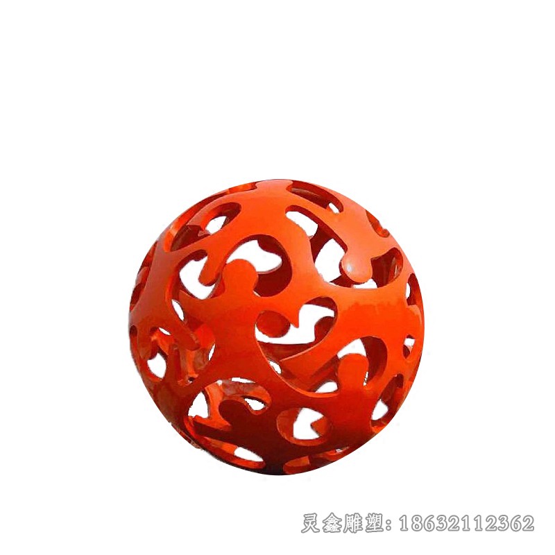 不锈钢红色镂空球校园雕塑