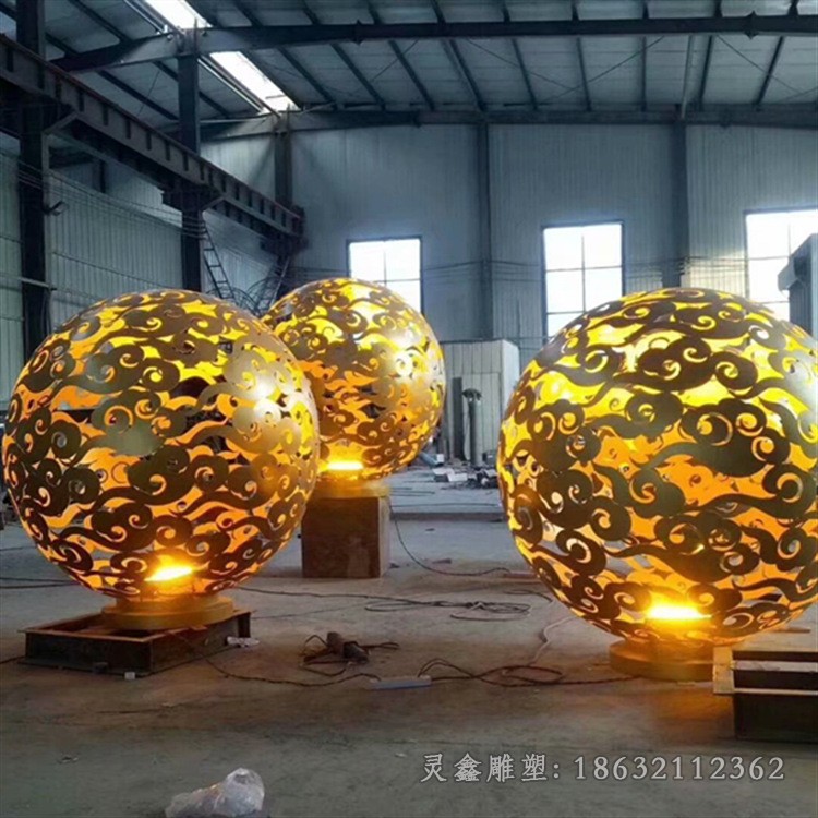不锈钢发光镂空球校园雕塑