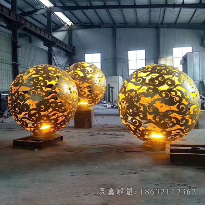 发光镂空球抽象不锈钢雕塑