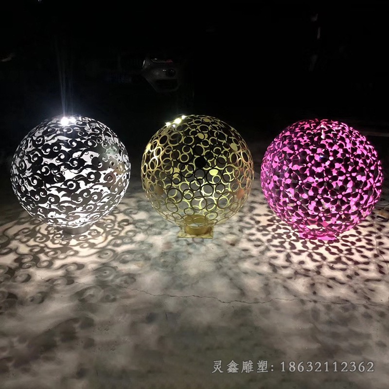 发光镂空球抽象不锈钢雕塑