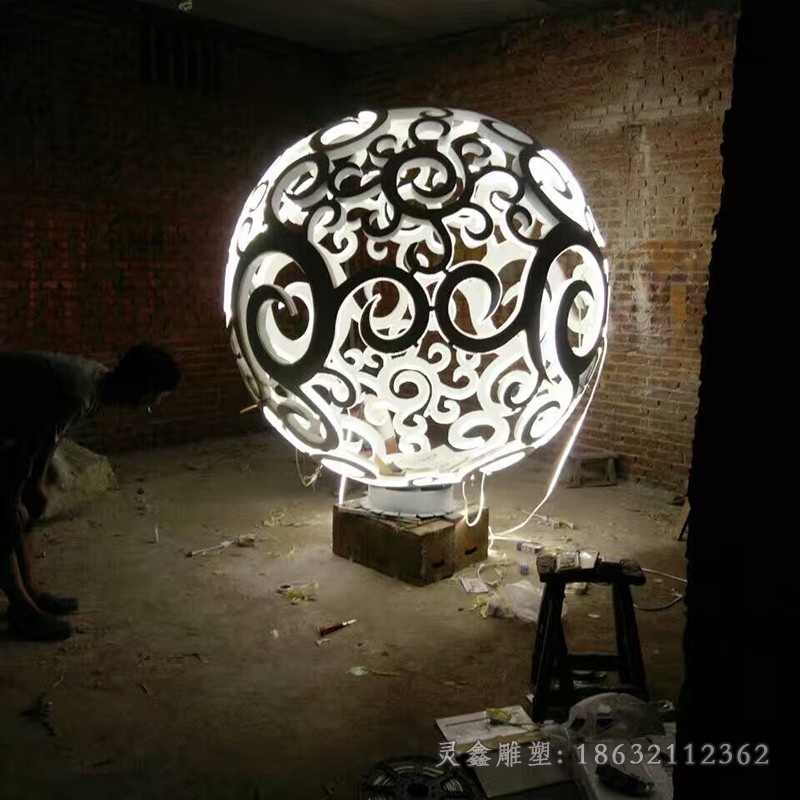 发光镂空球不锈钢抽象雕塑