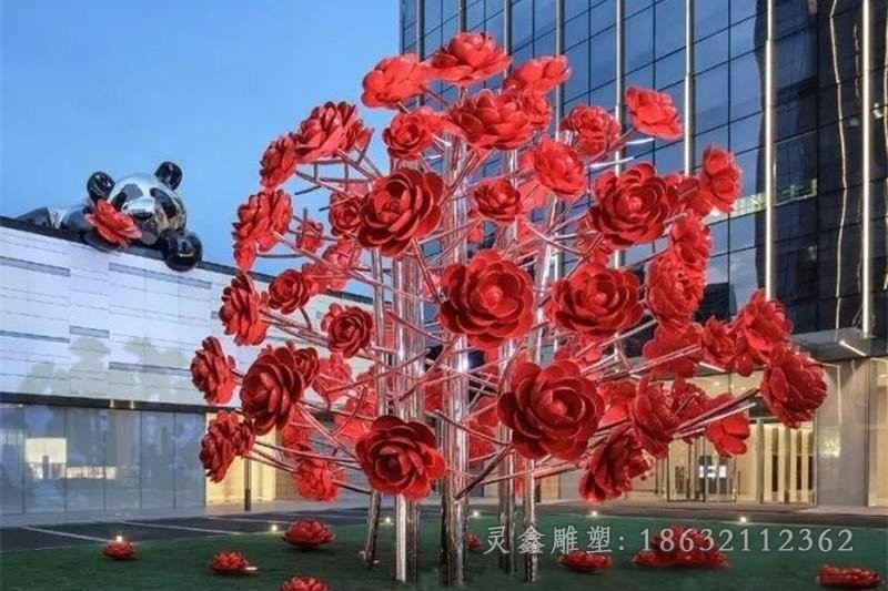 不锈钢玫瑰花庭院雕塑