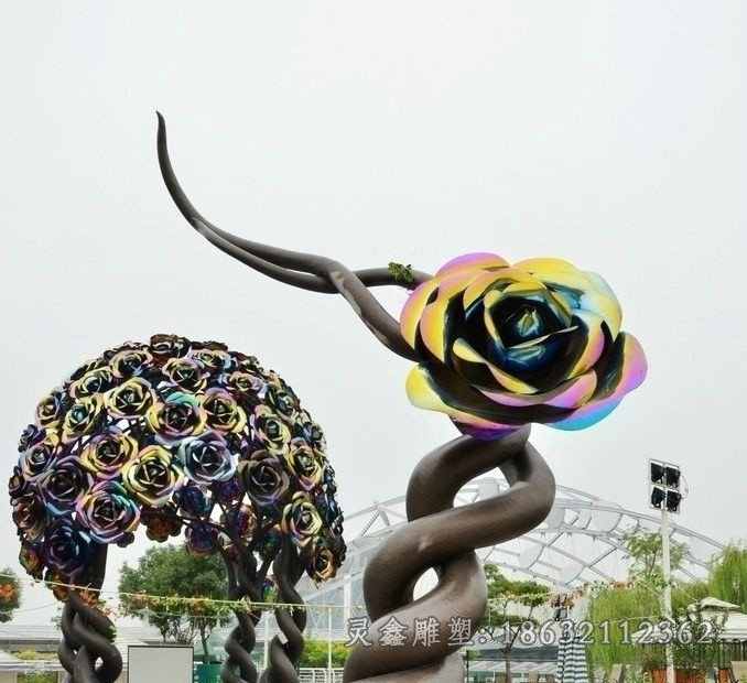 不锈钢玫瑰花景区雕塑