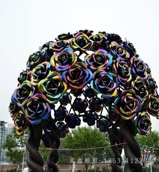 不锈钢玫瑰花商场雕塑