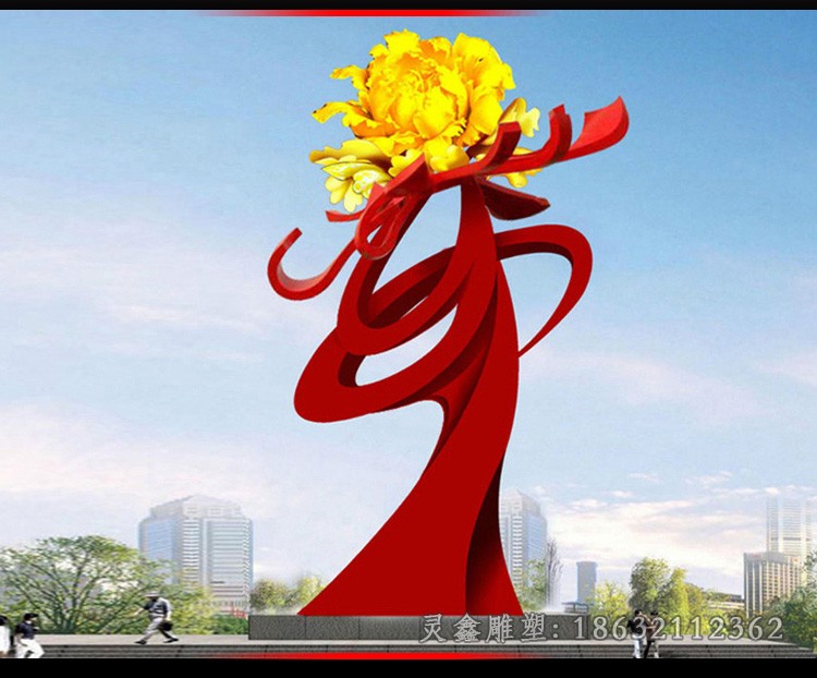 彩绘花朵抽象不锈钢雕塑