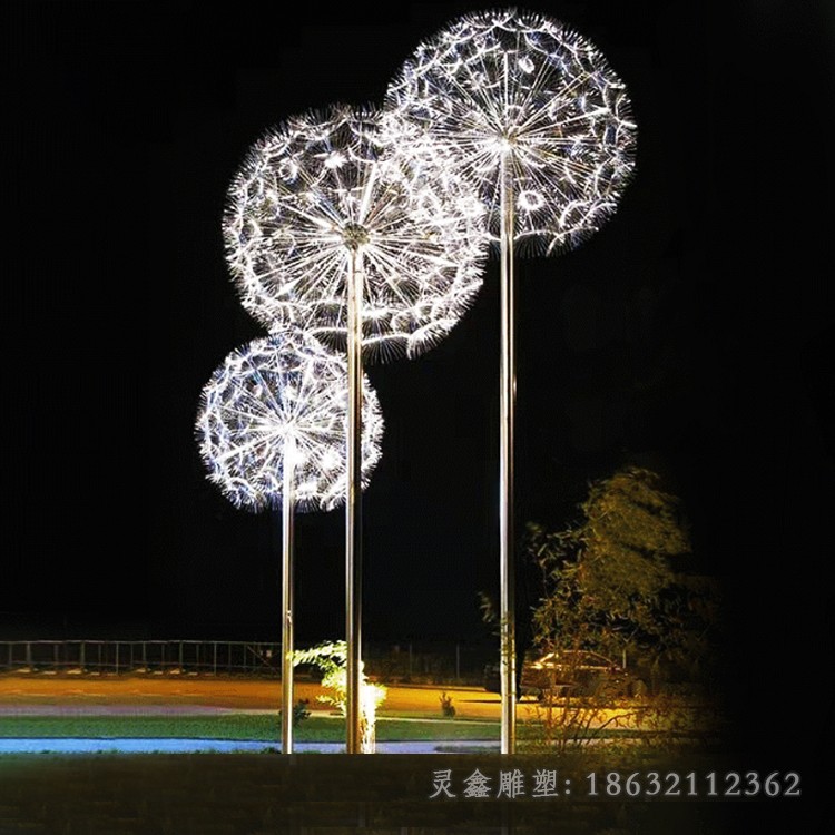 不锈钢发光蒲公英景观雕塑