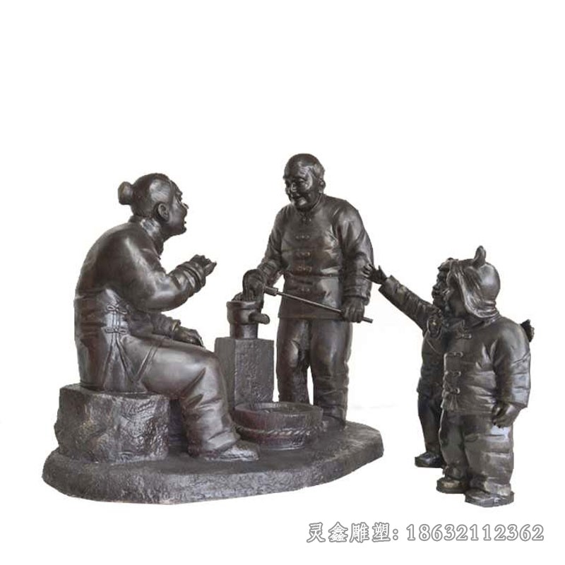 打水人物小品抽象铜雕