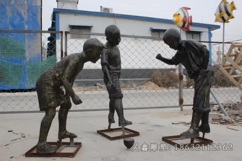 玩陀螺人物景观标志铜雕