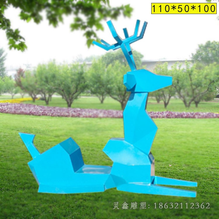 不锈钢几何彩绘鹿公园雕塑