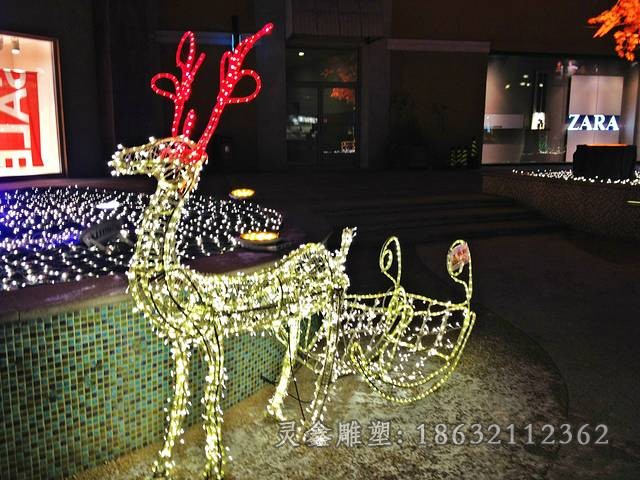 不锈钢发光鹿城市雕塑