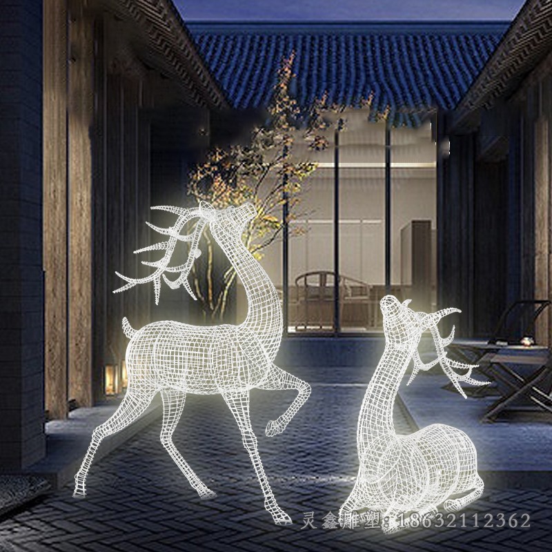 不锈钢发光鹿庭院雕塑