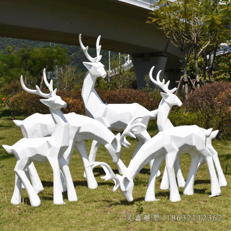 不锈钢白色小鹿广场雕塑