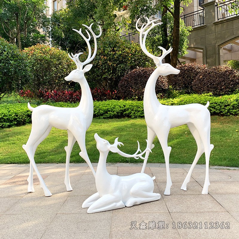 不锈钢白色小鹿户外雕塑