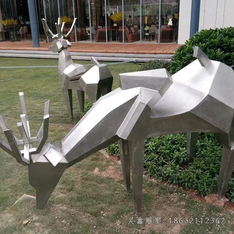 不锈钢几何低头鹿商场雕塑