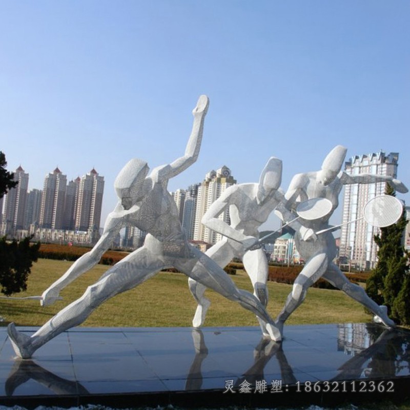 不锈钢羽毛球景观人物雕塑