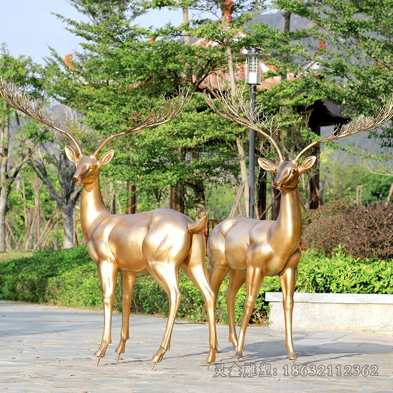 情侣小鹿户外景观铜雕